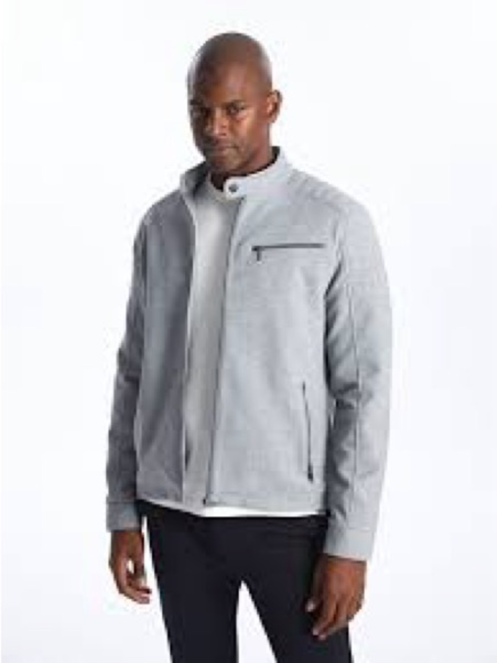 ZARA Textured Zip-Up Jacket XL | Light Gray Moto Style Minimalist